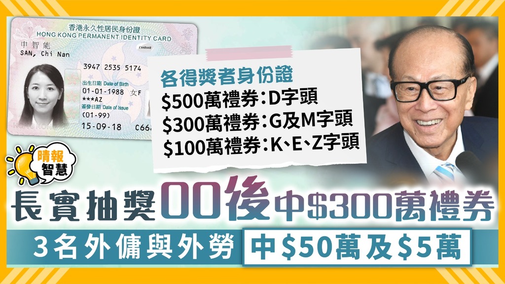 抽獎結果｜長實抽獎00後中$300萬禮券 3名外傭與外勞中$50萬及$5萬【附得獎名單】